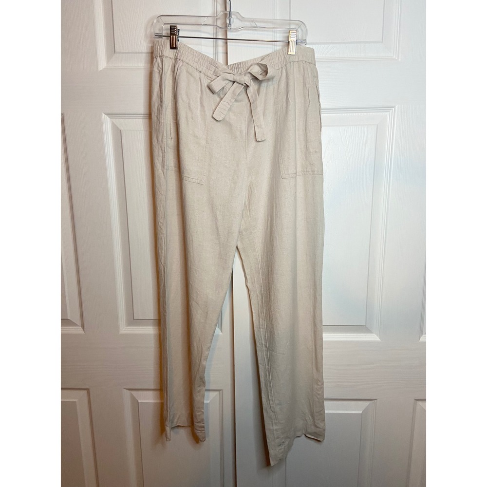 Rafaella Comfort Beige Linen Blend Drawstring Straight Leg Pants Womens Large